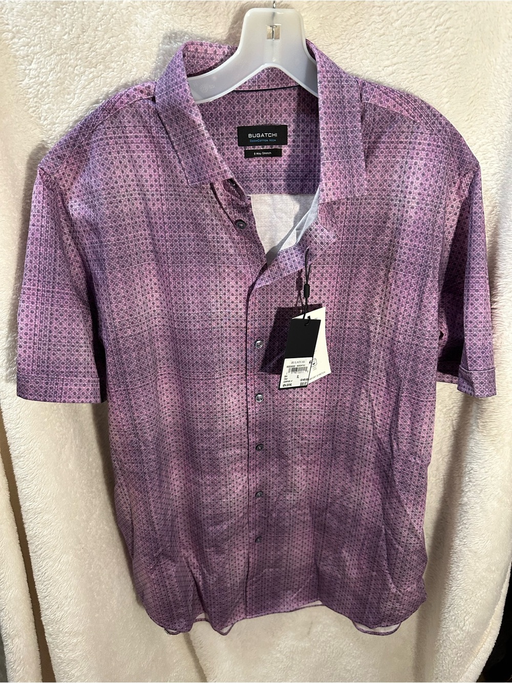 Bugatchi Purple Geometric Print Short Sleeve Button-Down Shirt